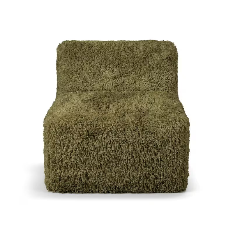 Olive Plush Modular Sofa — armless module front view.