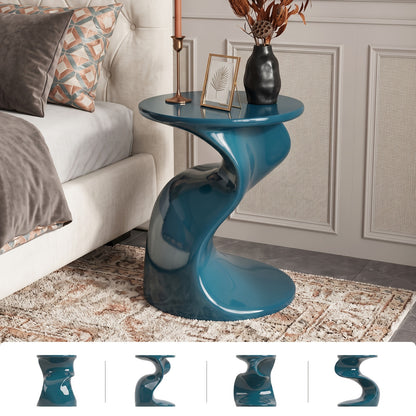 High Glossy Side Table, End Table, S-Shaped Base Fashion Design, Modern Nightstand, Accent Table, for Small Spaces, with 18" High Base, for Living Room Office Apartment, No Assembly, Blue/Green/Pink