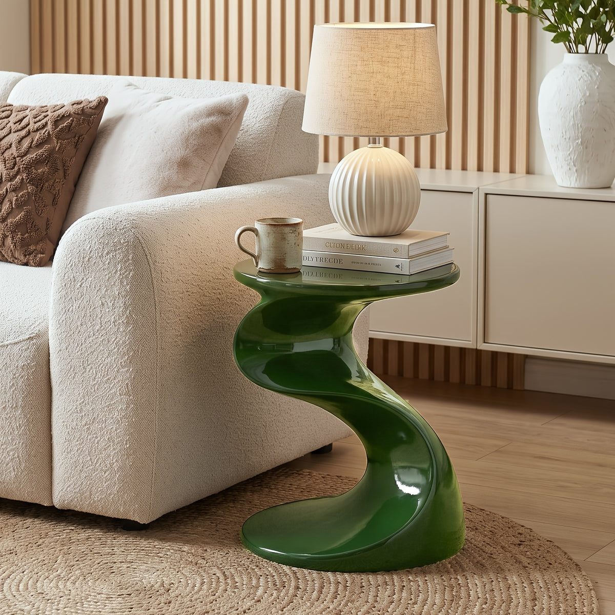 High Glossy Side Table, End Table, S-Shaped Base Fashion Design, Modern Nightstand, Accent Table, for Small Spaces, with 18" High Base, for Living Room Office Apartment, No Assembly, Blue/Green/Pink