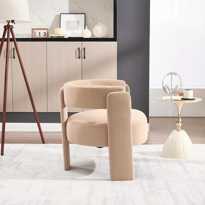 Beige Cutout-Back Velvet Accent Chair — side view of the beige chair