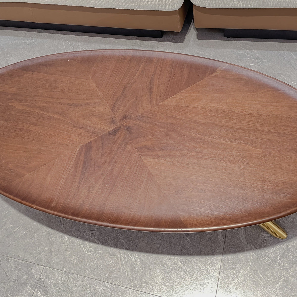 Wood-Look Oval Coffee Table with Crossed Gold-Tone Legs