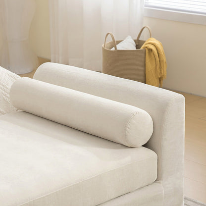 Cylindrical chenille bolster cushion and padded bench end