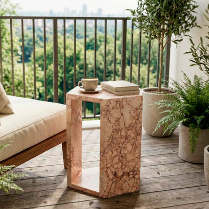 Pink Hexagon Pedestal Side Table — main product image