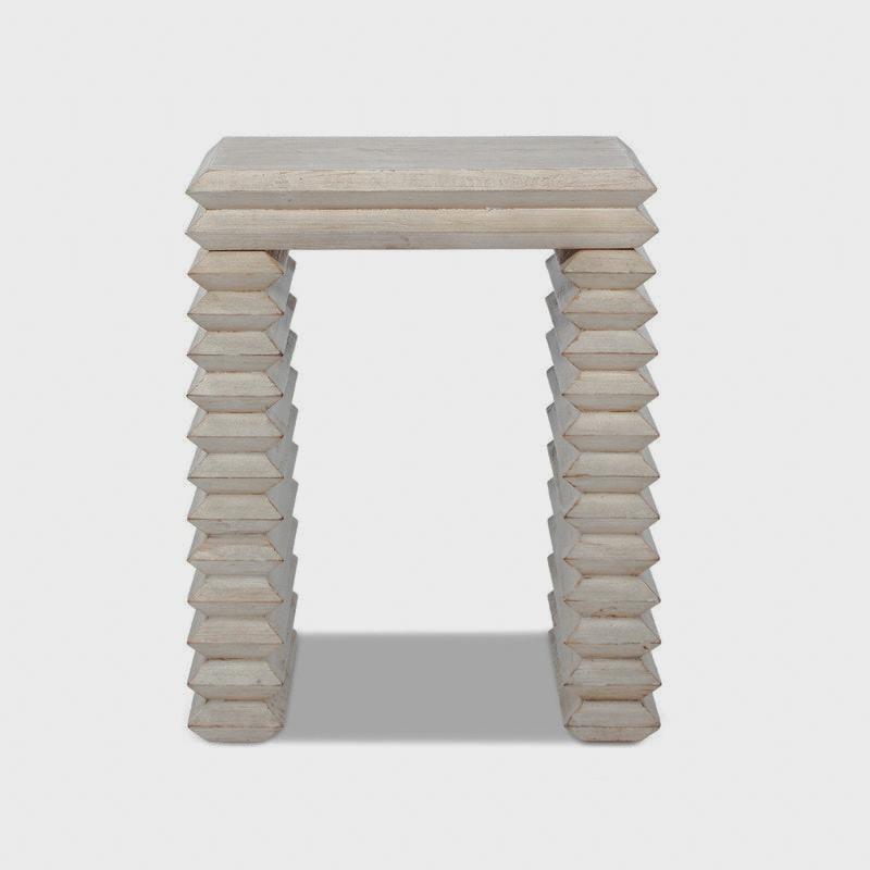 Veda Whitewashed Geometric Waterfall Side Table
