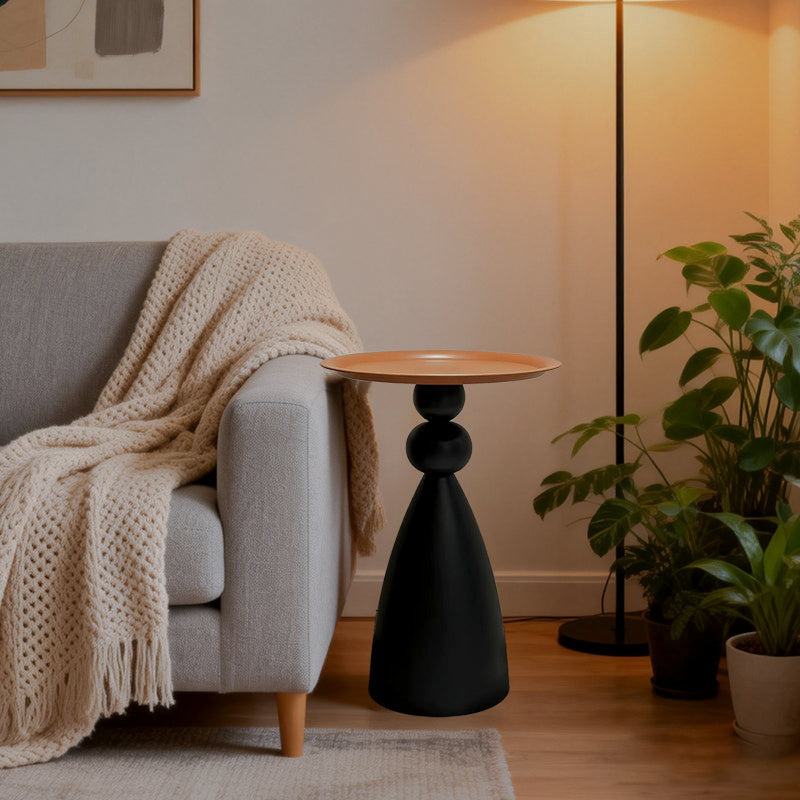 Orange-top black sphere table