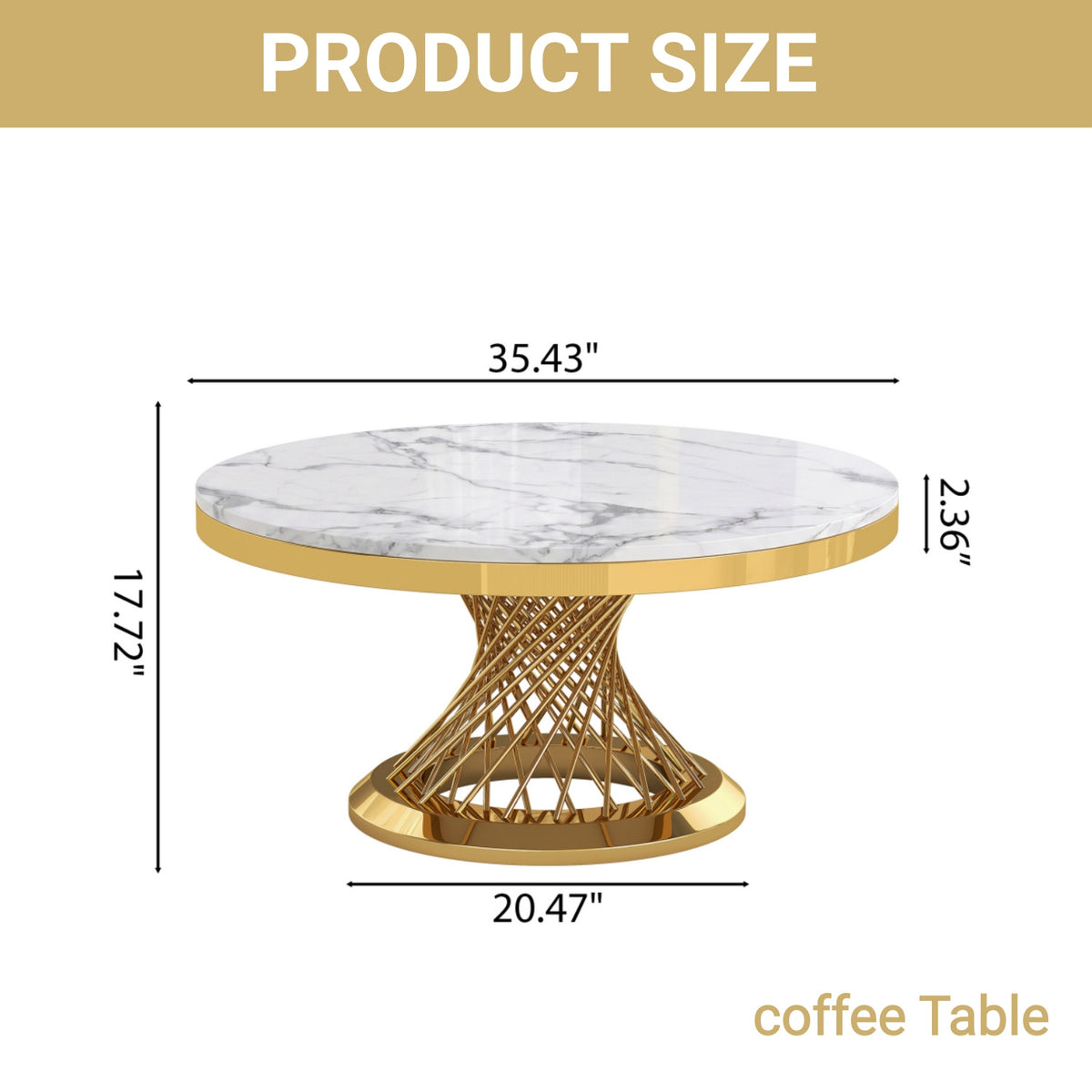 Faux Marble Coffee Table Set, Modern Coffee Table Side Table with Hourglass‑Shaped Metal Base, Luxury Center Table for Living Room Office