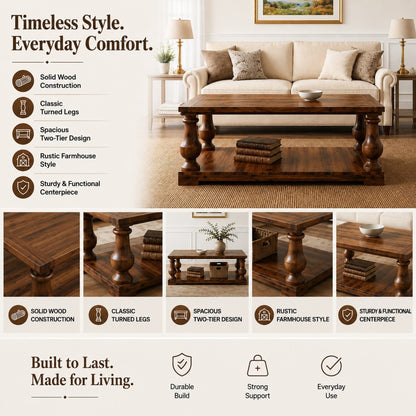 Supplier feature collage for two-tier pine coffee table
