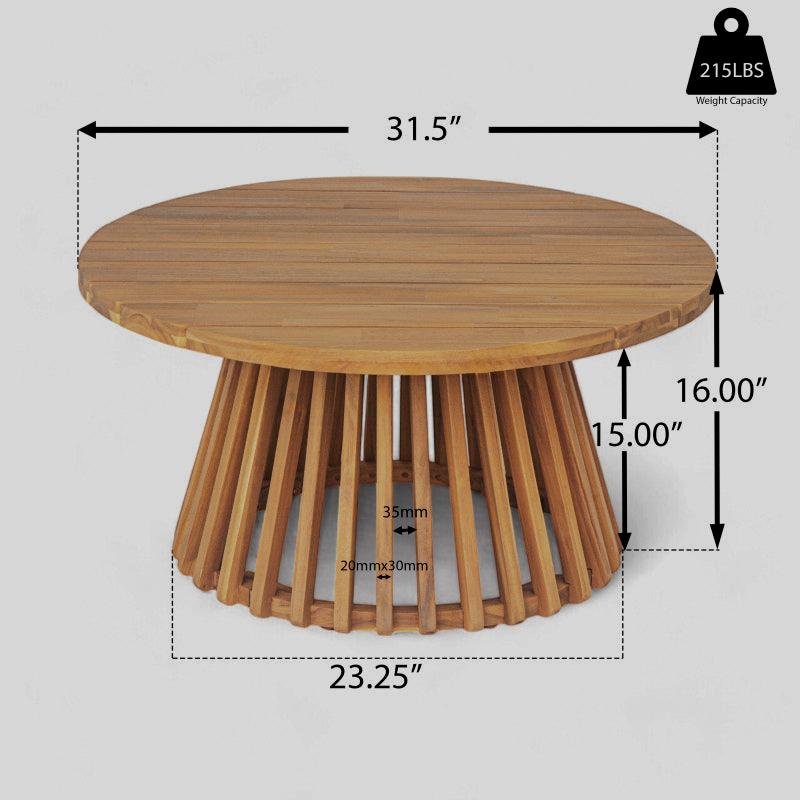 Dimension diagram of the round slatted-base patio table