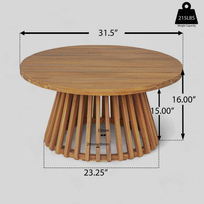 Dimension diagram of the round slatted-base patio table