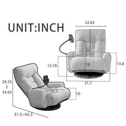 Five-Position Swivel Floor Chair with Phone Holder — adjustable chair dimensions diagram