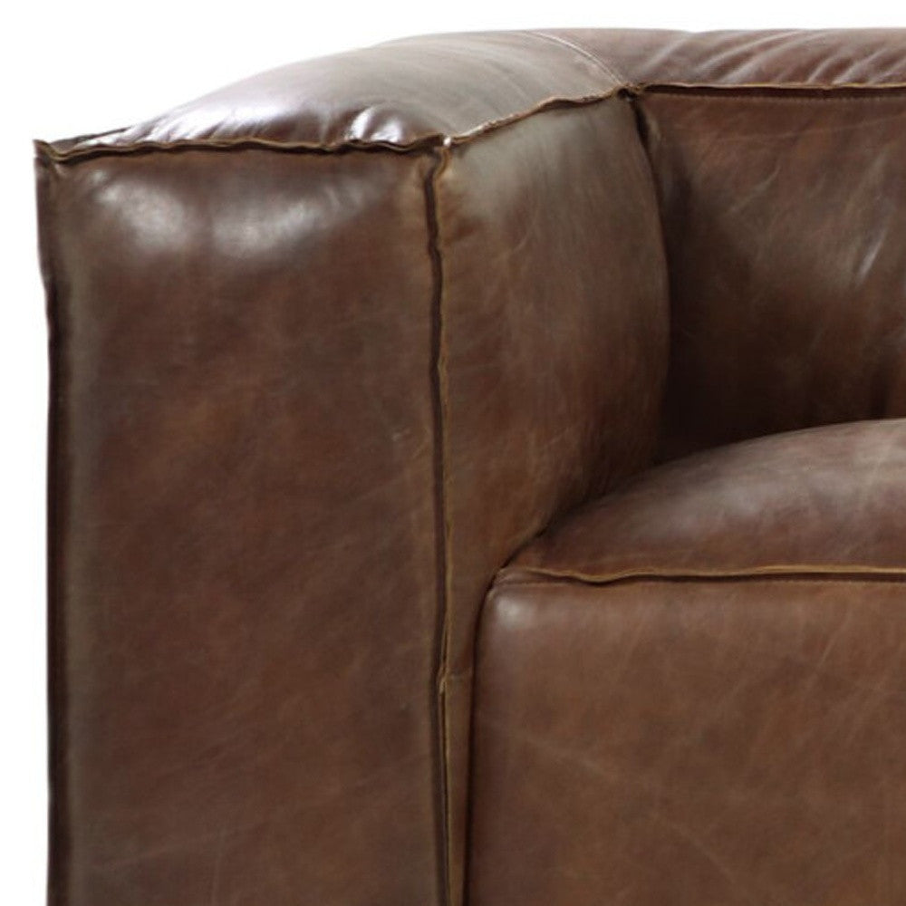 98" Brown Top Grain Leather Sofa With Black Legs - 490999