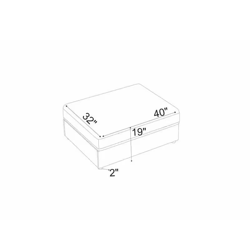 Rectangular ottoman diagram showing 40-inch width, 32-inch depth and 19-inch height