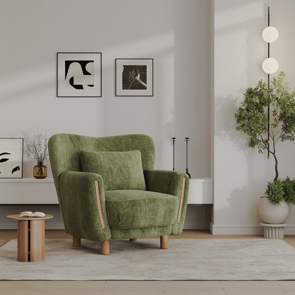 Olive wingback chair front view