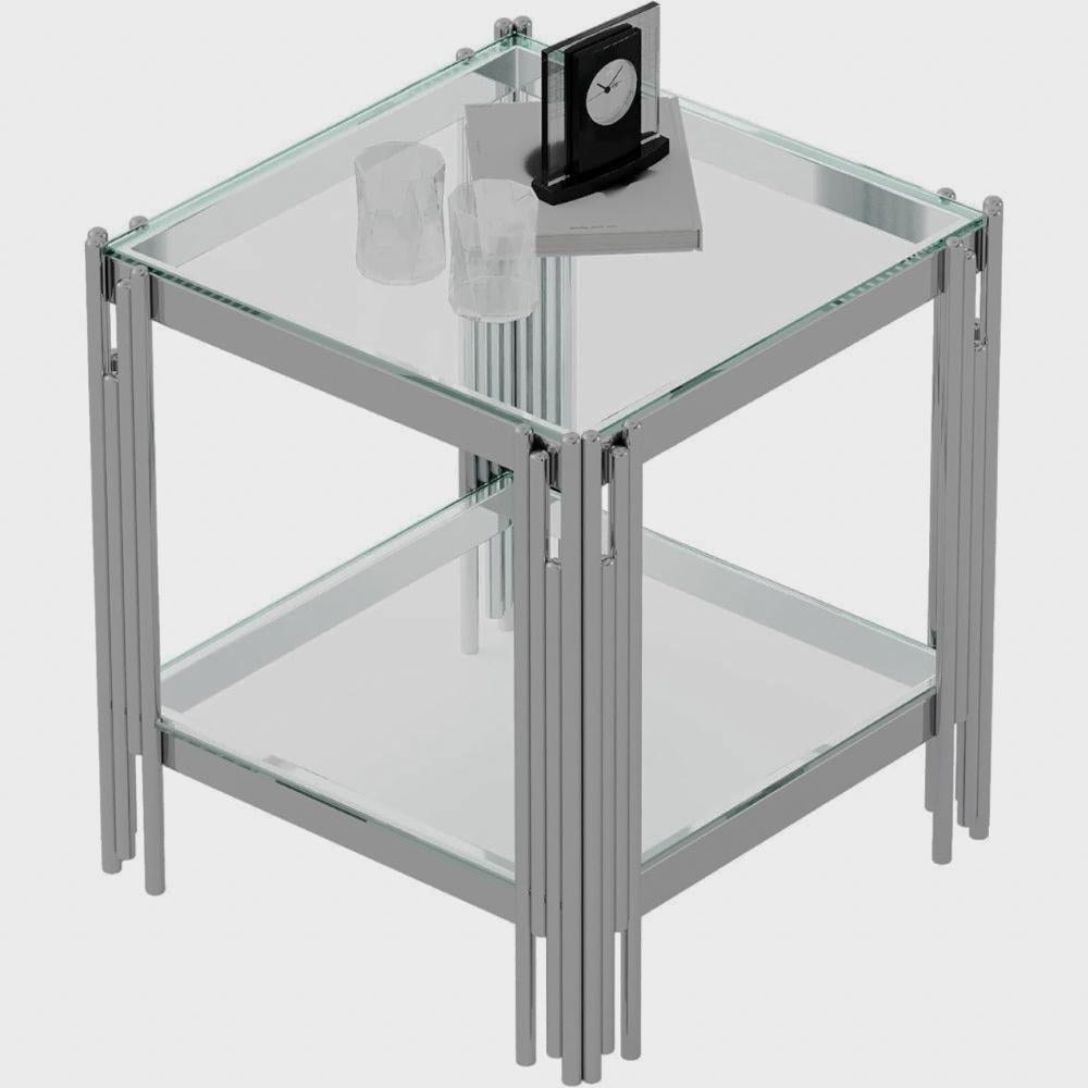 Square Two-Tier Glass End Table with Metal Frame