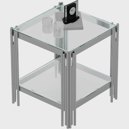Square Two-Tier Glass End Table with Metal Frame