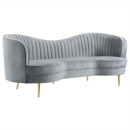 Grey Channel-Tufted Sofa with Gold-Tone Legs — opposite three-quarter product view.