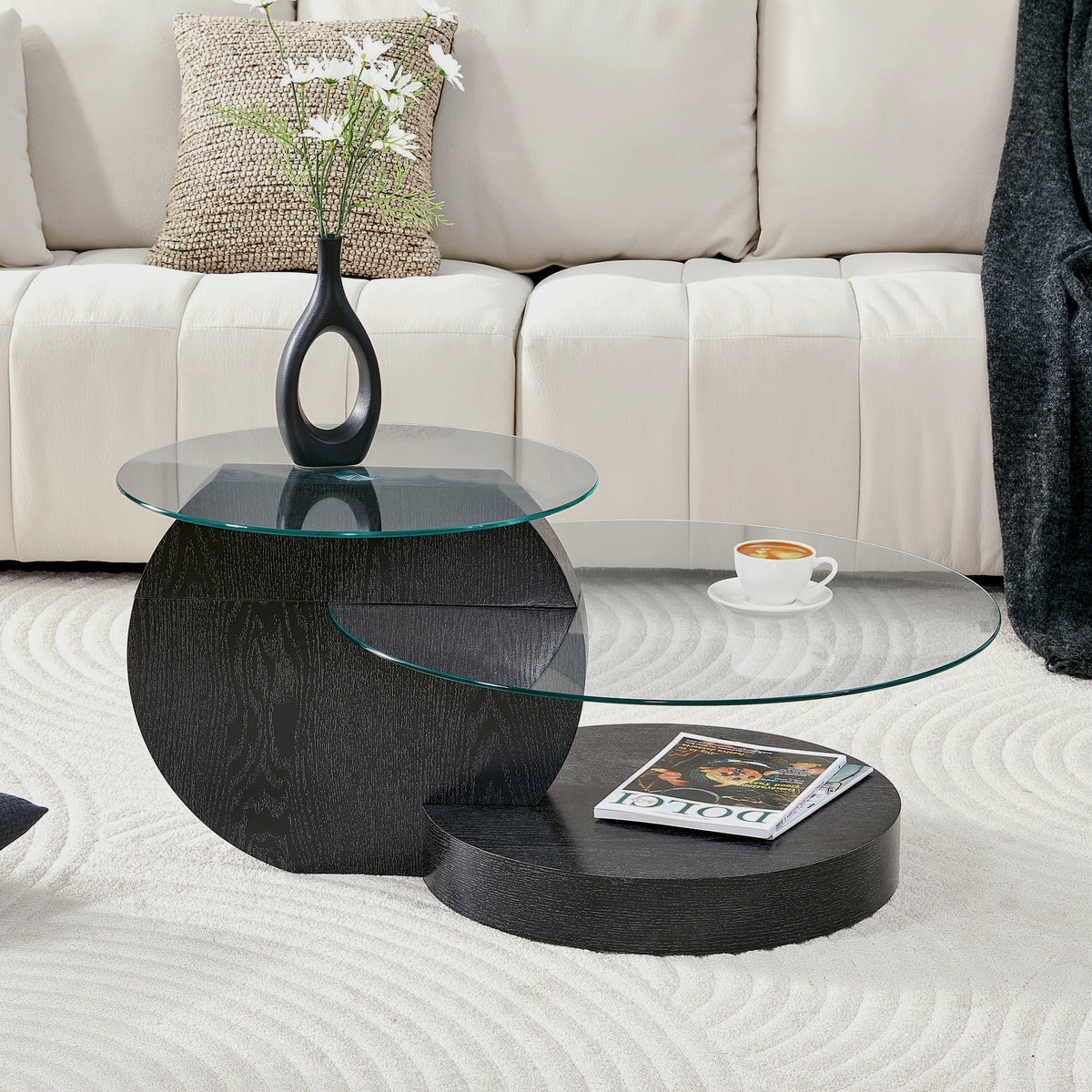 Front black disc-base table