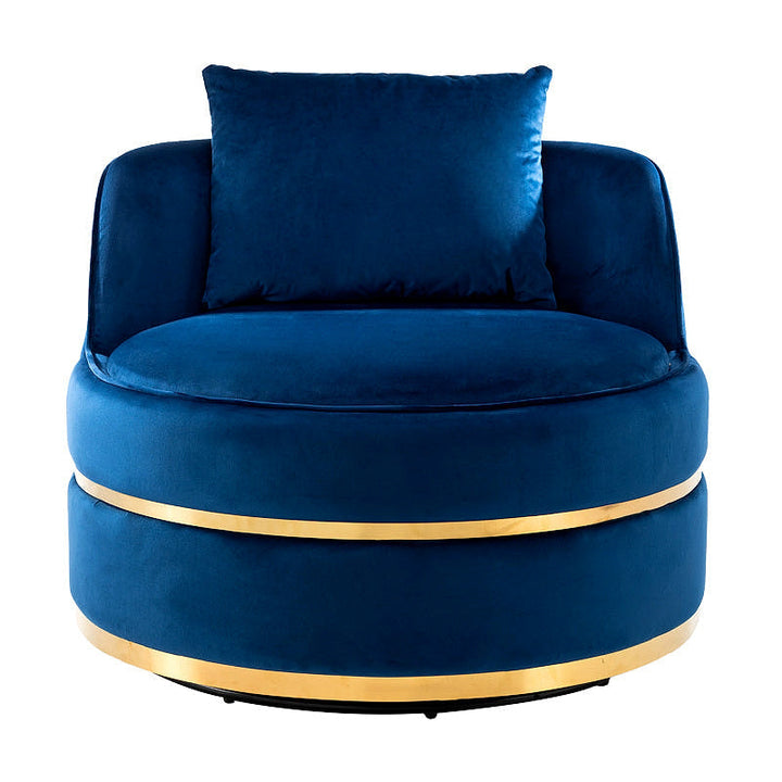 Sable Blue Velvet Swivel Barrel Chair — gallery view 2 of 9