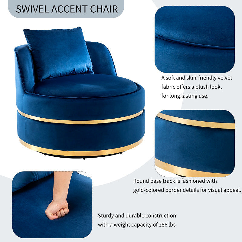 Sable Blue Velvet Swivel Barrel Chair — gallery view 6 of 9