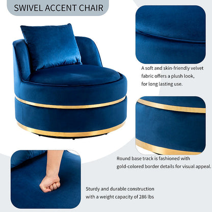 Sable Blue Velvet Swivel Barrel Chair — gallery view 6 of 9