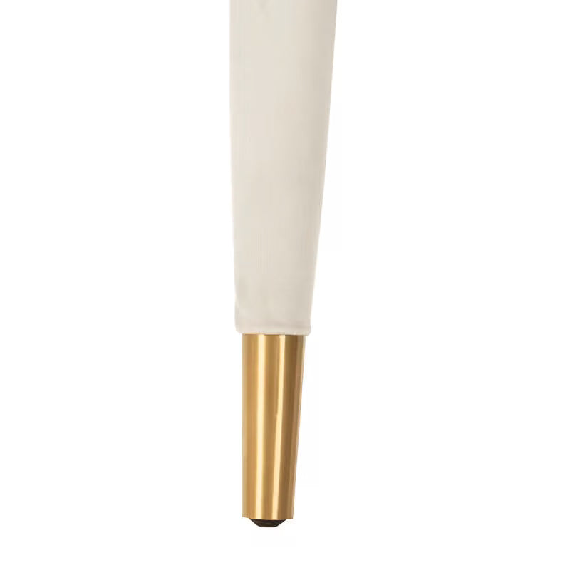 Mara Tufted Accent Chair with Gold-Tone Leg Caps — pale silver leg with gold-colored tip