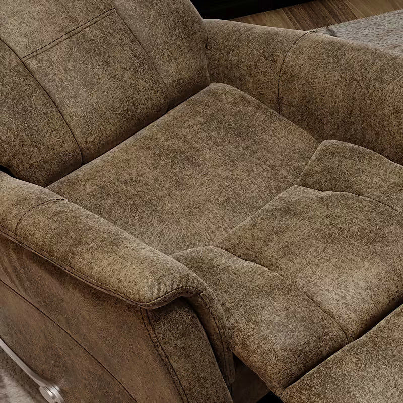 Texas Slate swivel glider recliner in textured brown gray upholstery — upholstery texture detail