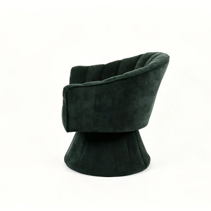 Channel-Tufted Swivel Barrel Chair — dark Green isolated rear three-quarter view