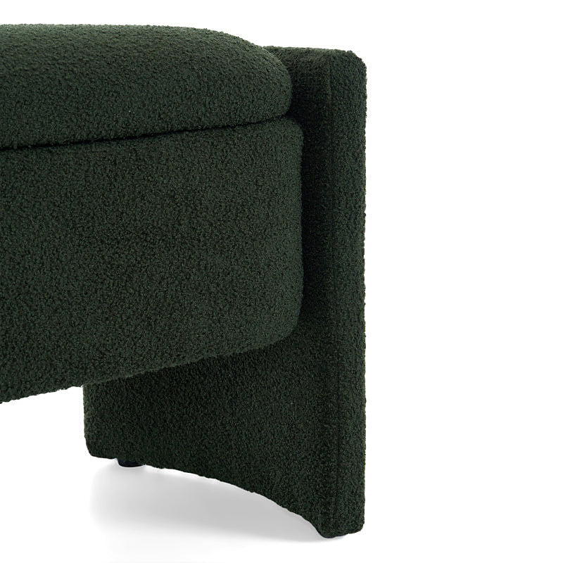 Dark Green Bouclé-Style Storage Bench