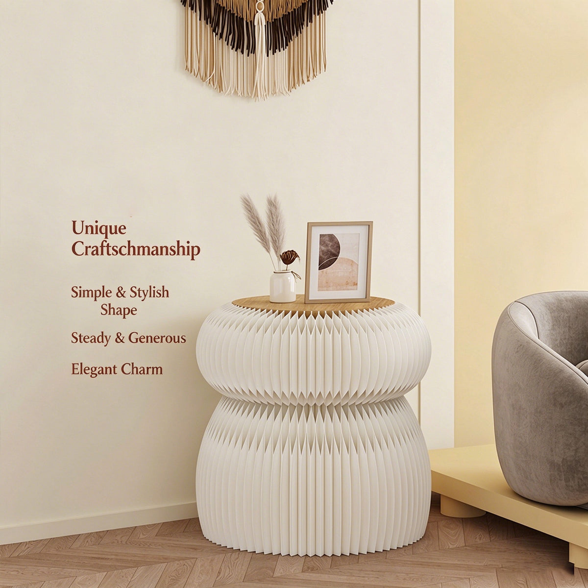 Supplier style graphic for pleated white side table