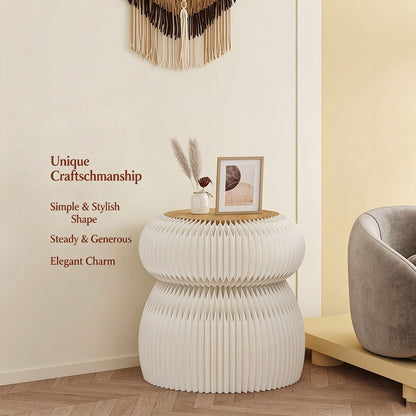 Supplier style graphic for pleated white side table