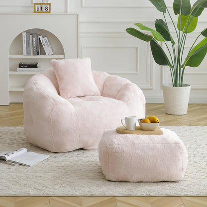 Seashell Faux Fur Lounge Chair with Footrest — pink chair and matching footrest.