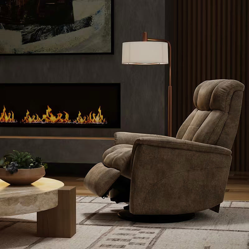 Texas Slate swivel glider recliner in textured brown gray upholstery