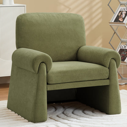 Rolled-Arm Chenille Accent Chair — green rolled-arm chair