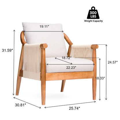 Wood-Frame Accent Chair with Woven Paper-Rope Arms — dimensions diagram for the woven-arm chair