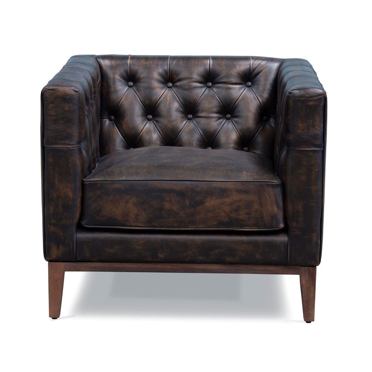 33" Brown and Black Antiqued Top Grain Leather Tufted Club Chair - 555320