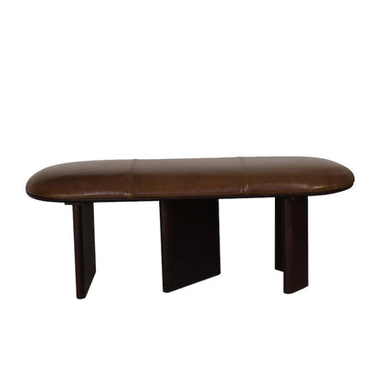 Brown Upholstered Bench with Panel-Leg Base