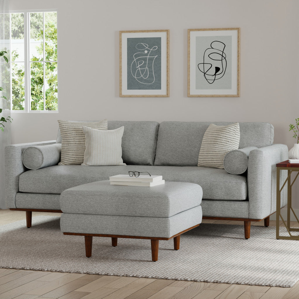 89" Gray Fabric Sofa With Ottoman With Brown Legs - 641064