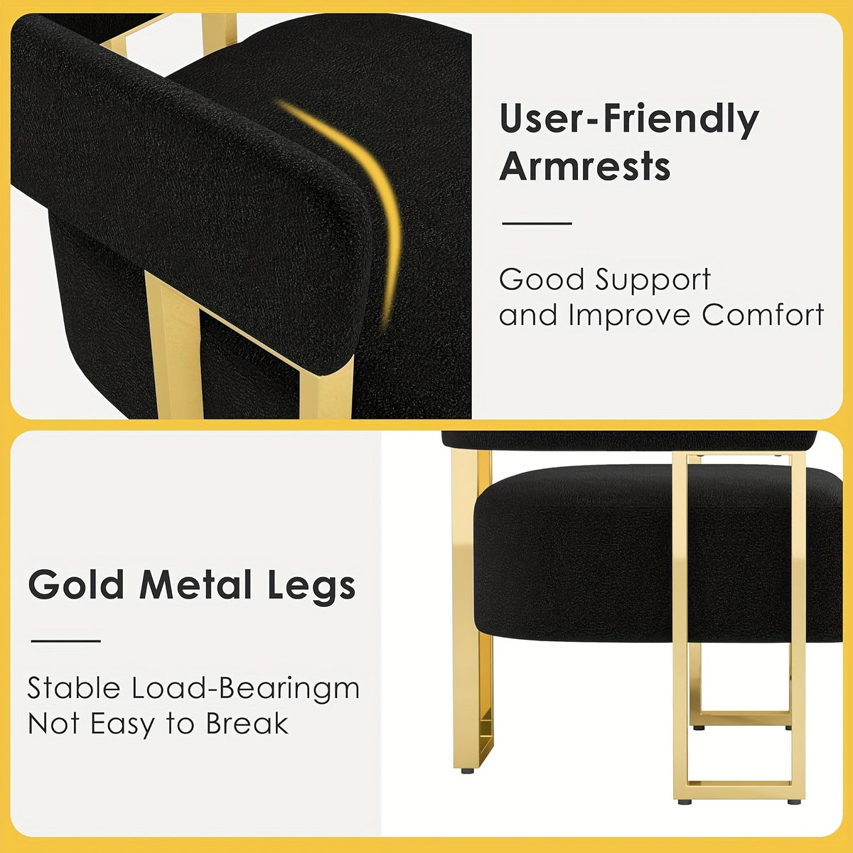 Cutout-Back Accent Chair with Gold-Tone Base — upholstered back and gold-colored leg details