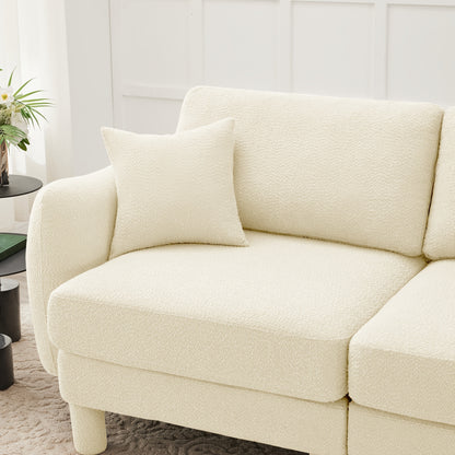 Boucle Modular Loveseat with Rounded Arms — seat cushion, pillow and rounded arm detail.