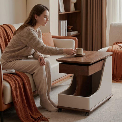 Swivel Side Table with Storage and Wheels