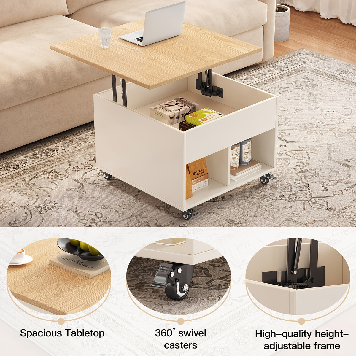 Supplier collage showing lift mechanism, caster and tabletop