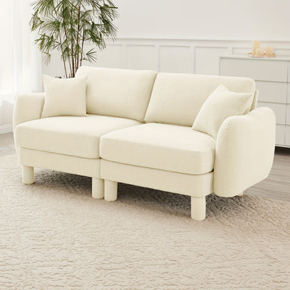 Boucle Modular Loveseat with Rounded Arms — light beige upholstery option.