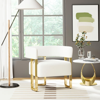 Cutout-Back Accent Chair with Gold-Tone Base — white chair with gold-colored frame