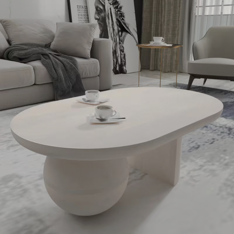 Angled overhead view of the whitewashed oblong tabletop