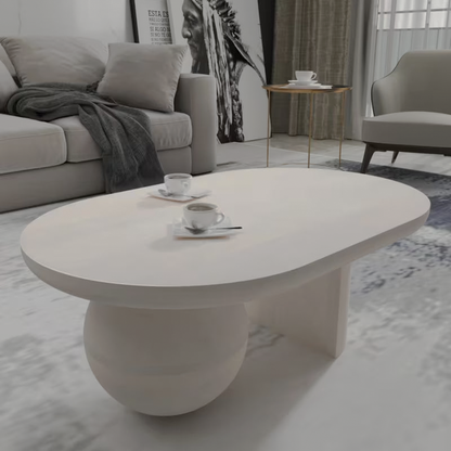 Angled overhead view of the whitewashed oblong tabletop