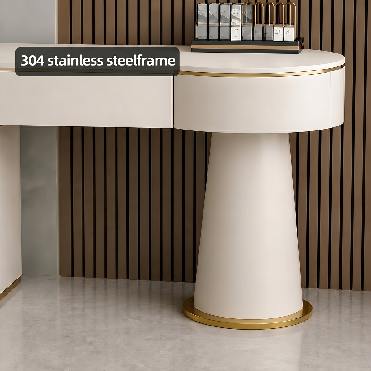 Cream Vanity with Drawers & Marble-Look Top