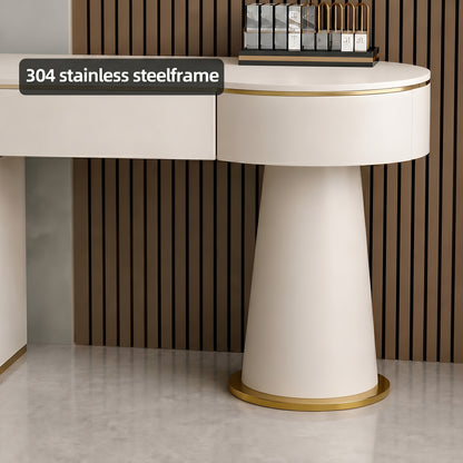 Cream Vanity with Drawers & Marble-Look Top