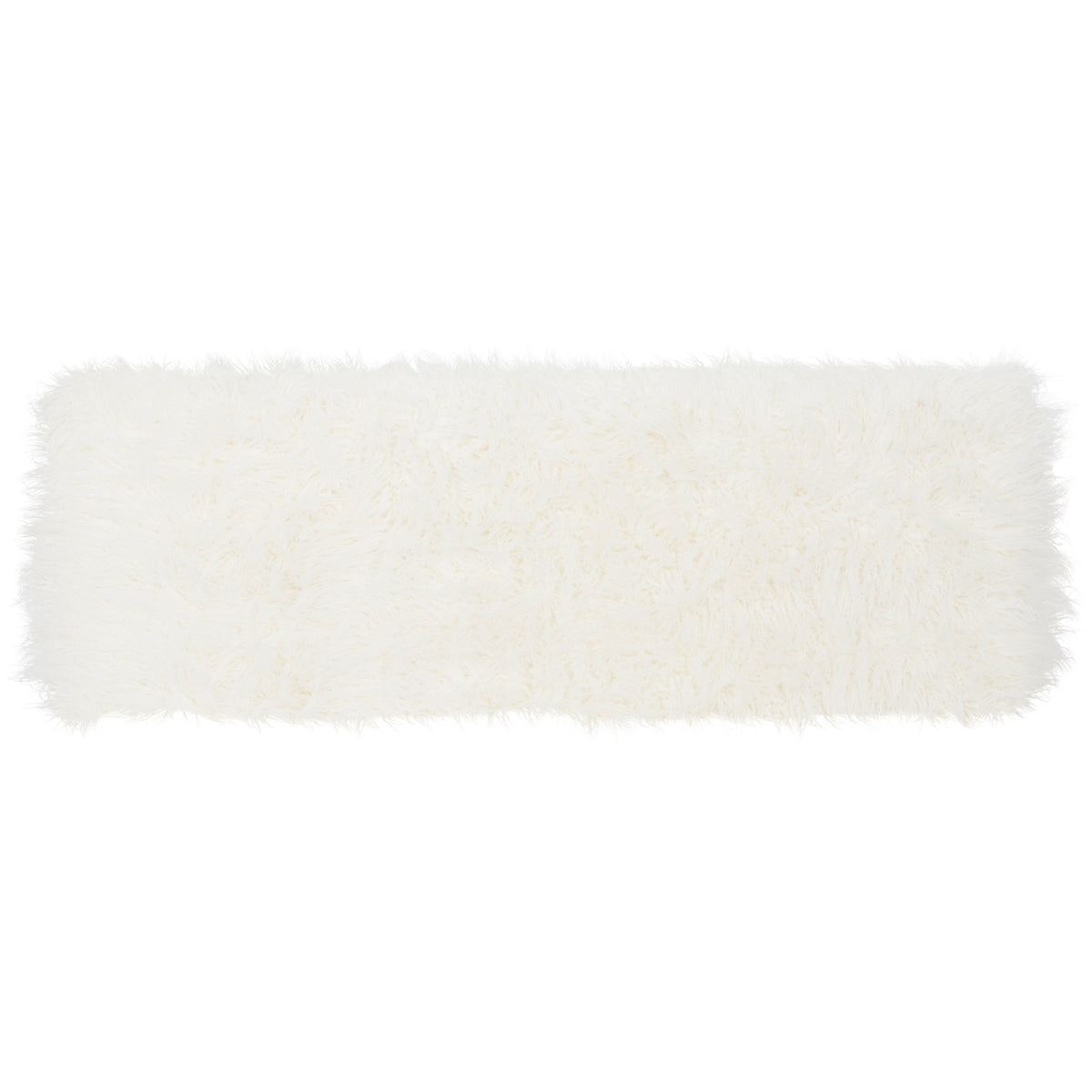 Mera Ivory Faux-Lamb Bench with Gold-Tone Base — overhead view of the ivory shag seat