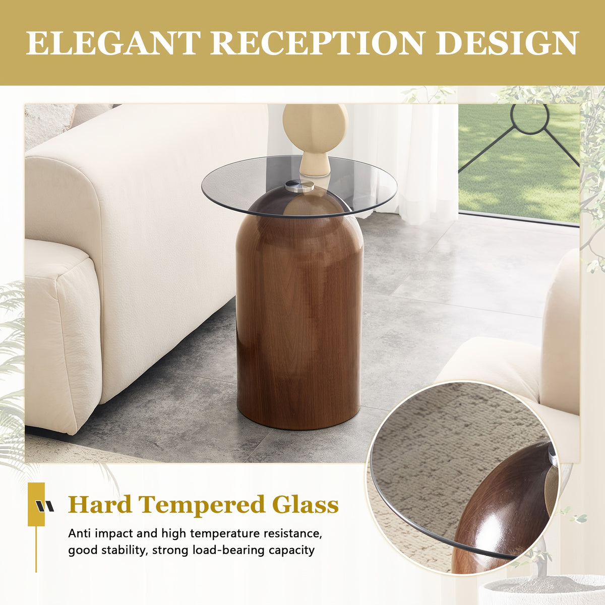 Tall glass table feature graphic