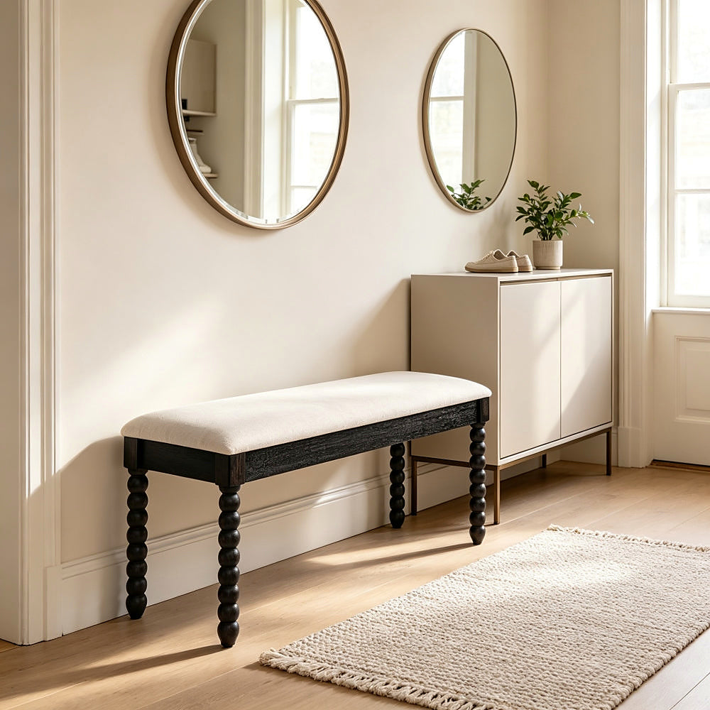 Black Spindle-Leg Storage Bench